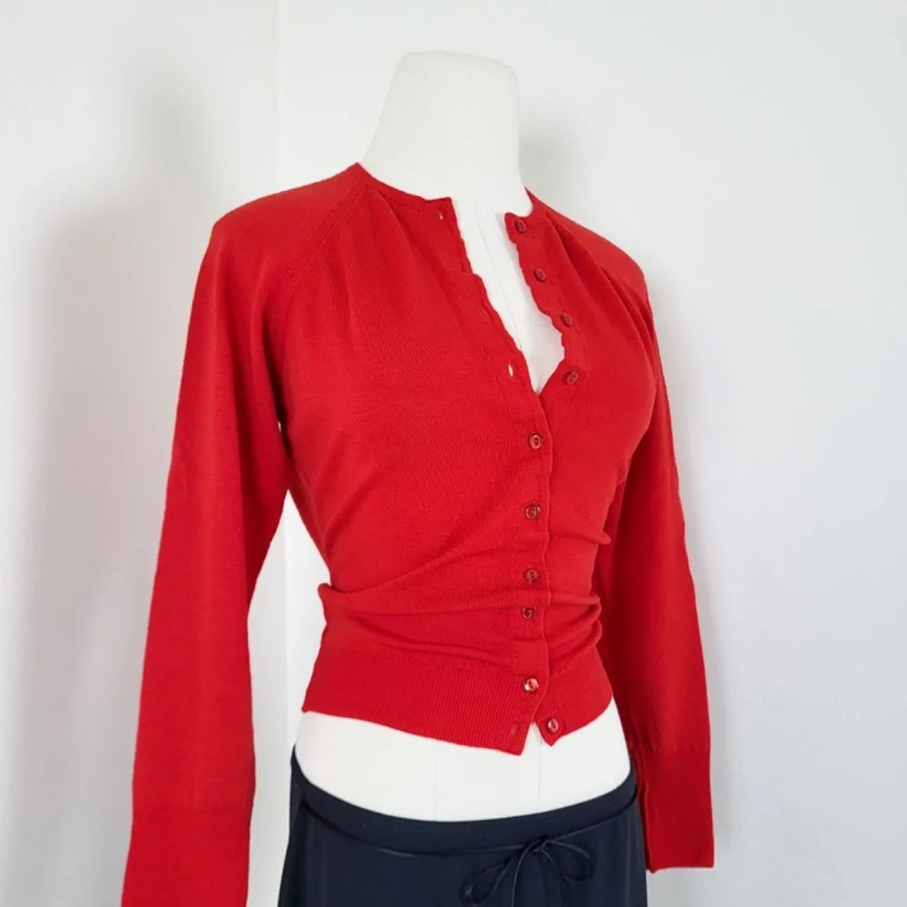 60’s Merino Wool Knit Cardigan Fitted Vintage 3/4 sleeve button down up - Picture 12 of 13